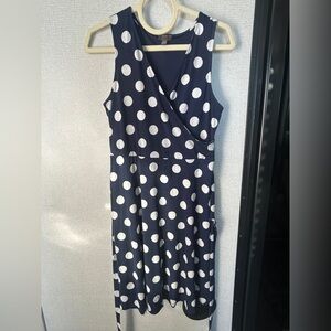 Mix by 4Thawthorn Faux Wrap Blue and White Polka Dot Midi Dress